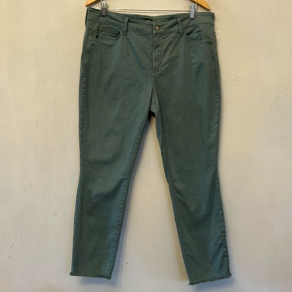 NYDJ sage green Alina Ankle frayed hem jeans Size 14 New - Picture 1 of 11